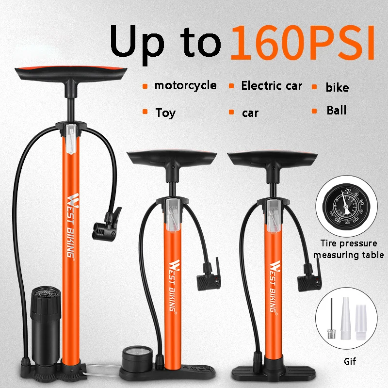 

WEST BIKING 160PSI Bicycle Tire Pump High Pressure Bicycle Floor Pump for Presta Schrader Valve Bicycle Pumps Accessories