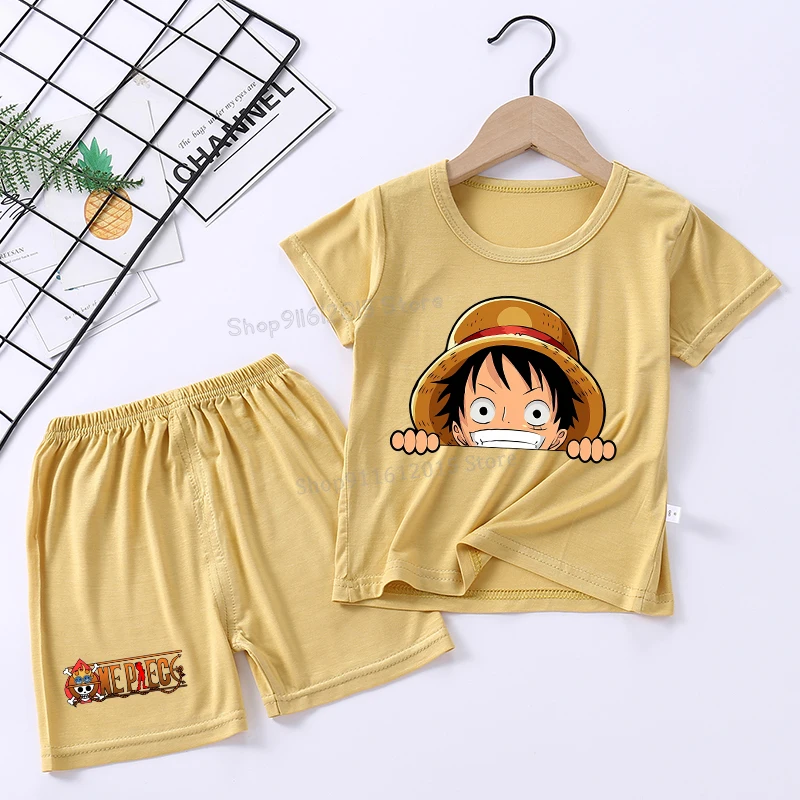 Luffy Chopper Pajama Suit One Piece Anime Figure Boy Sleepwear Cartoon Toddler Pyjamas Outfit Kid Tops Shorts 2pcs Nightwear Set