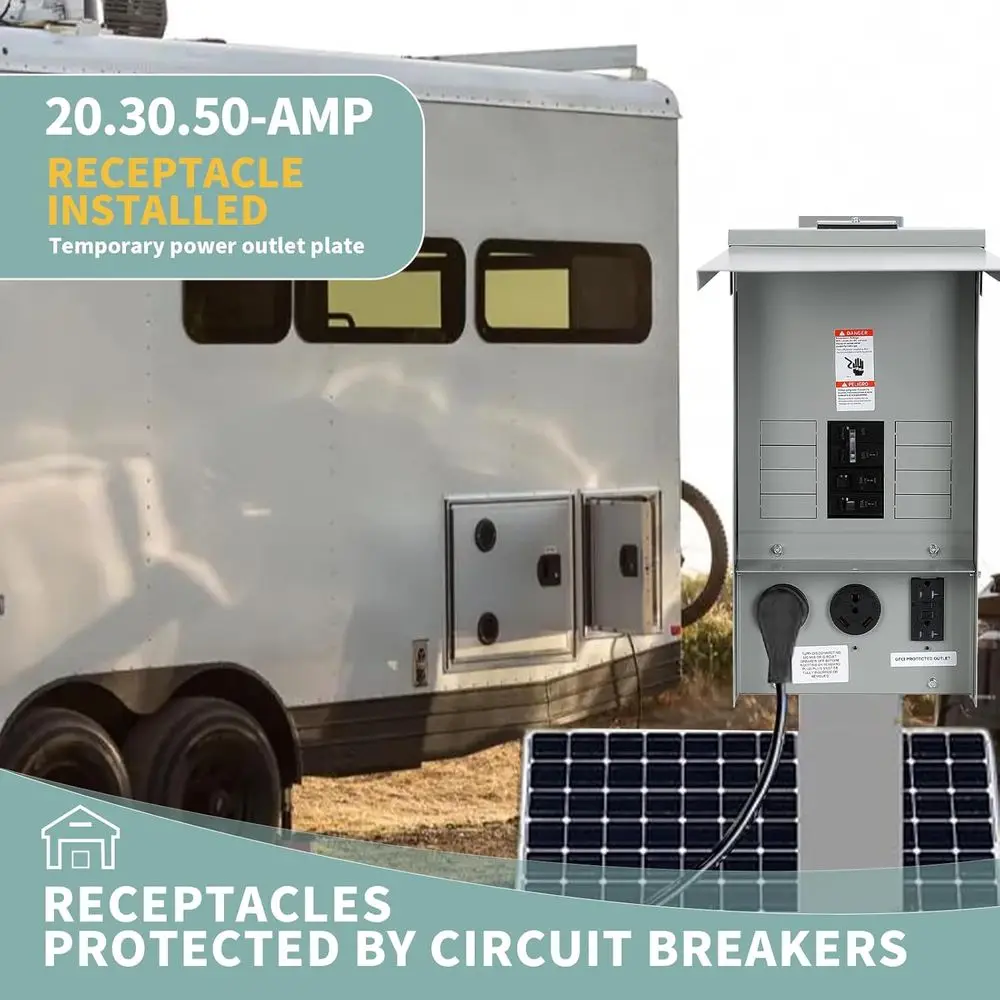 Electrical Panel RV Electrical Outlet Panel with Breaker Prewired Circuit 20 30 50 Amp Receptacle Installed Power Outlet Box Wea