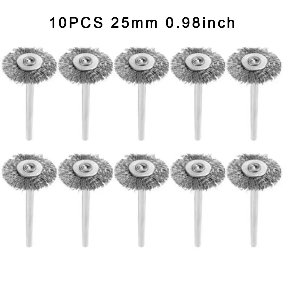 10Pcs 22/25mm Stainless Steel Wire Brush T-shaped Rotary Tool For Drill Polishing Deburring Cleaning Accessories