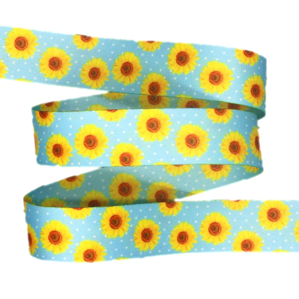 DUWES 1 yard Lanyard Ribbon Flower Floral Sunflower Double Faced Printed Thickened Polyester DIY Sewing Craft Decoration D2335