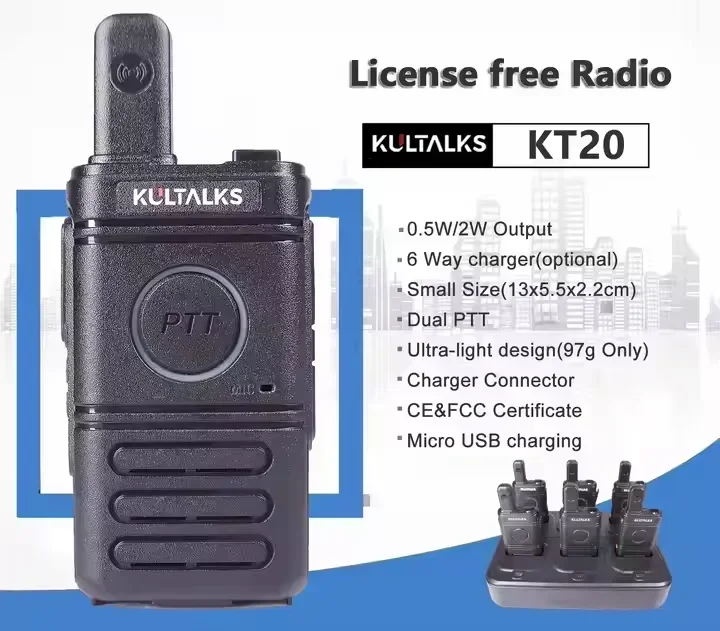 

Kultalks KT20 UHF CE FCC 1 Km Range PMR 466 PRM Walkie Talkie System 6 Pack Chinese FRS Two Way Radio S028