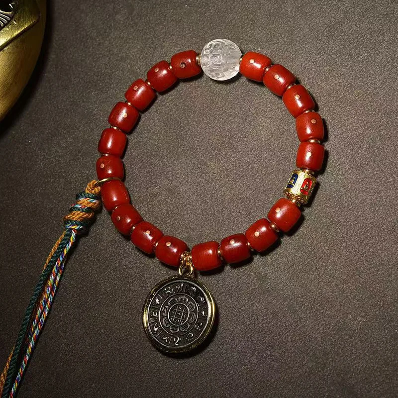 

Тибетская медь, инкрустированная костью яка, белая подвеска с девятью дворцами, восемь диаграмм, аксессуар, браслет