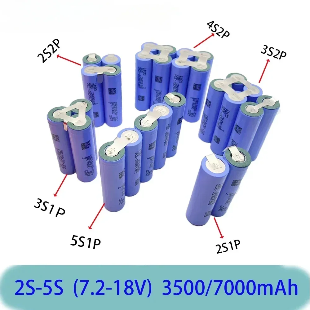 2S1P 2S2P 3S1P 3S2P 4S2P 5S2P 7.2V 10.8V 16.8V 18V 33G Rechargeable Li-ion Battery 18650 3500mAh 18V Screwdriver Battery