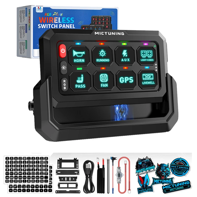 

MICTUNING P1s-W Wireless 8 Gang Switch Panel,Remote Control Range Up to 328FT Multi-Panel Connectivity,Magnetic/Type-C Charging
