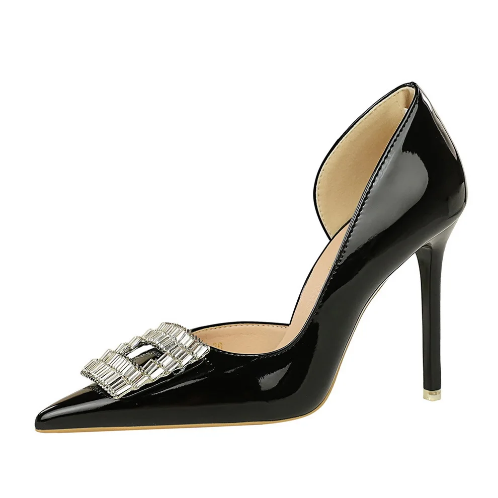 BIGTREE Shoes Luxury Pumps Women 10.5cm Heels Rhinestone Buckle Lady Heels Stilettos Patent Leather High Heels Female Shoes view 5