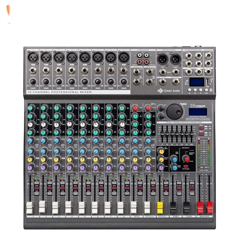 GAX-EF12 professional audio video mixer dj 8 Channel Digital Sound mixing Console 48V Phantom Power