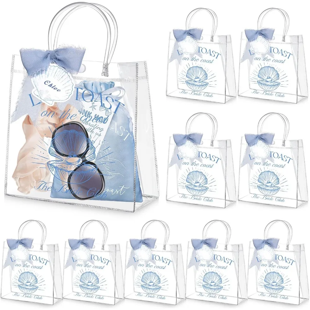 

10 Pcs Last Toast on the Coast Clear Gift Bags with Handle, Bachelorette Party Decorations Bags with 10 Pcs Tags Labels, 7.87" x