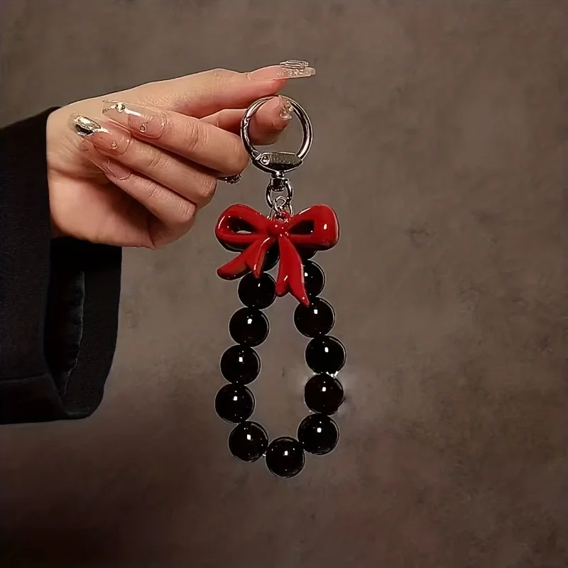 1Pieces Red large heart black beaded phone strap，Handmade，Can be used as a mobile phone、Key and other hanging accessories，Can al view 3