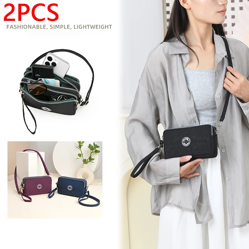 2PCS fashion cell phone bag coin purse three zipper waterproof crossbody bag large capacity shoulder bag men and women universal