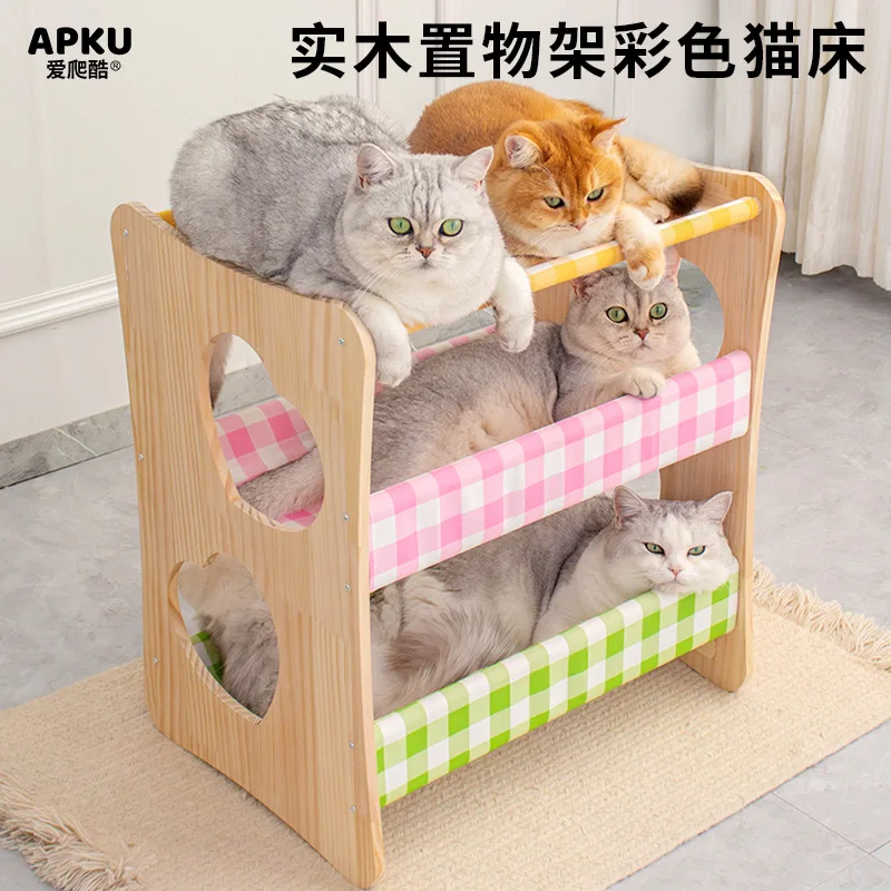 Cat nest   scratching board integrated cat bed sisal stacked upper and lower bunk solid wood villa double layer semi-closed