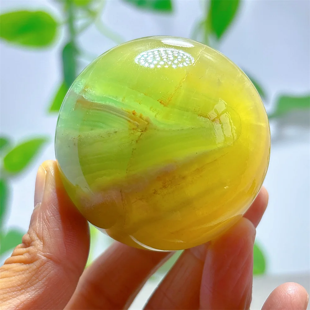 Lemon Green Fluorite Sphere Crystal Natural Stone Quartz Stone Minerals Home Decoration Reiki Garden Energy Healing Luck Love