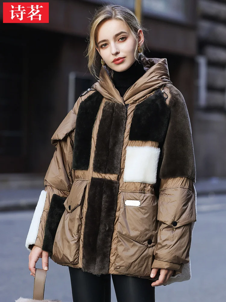 Winter New High end Fur Coat Women\'s Goose Down Coat Hooded Loose Relaxed Haining Fur Coat