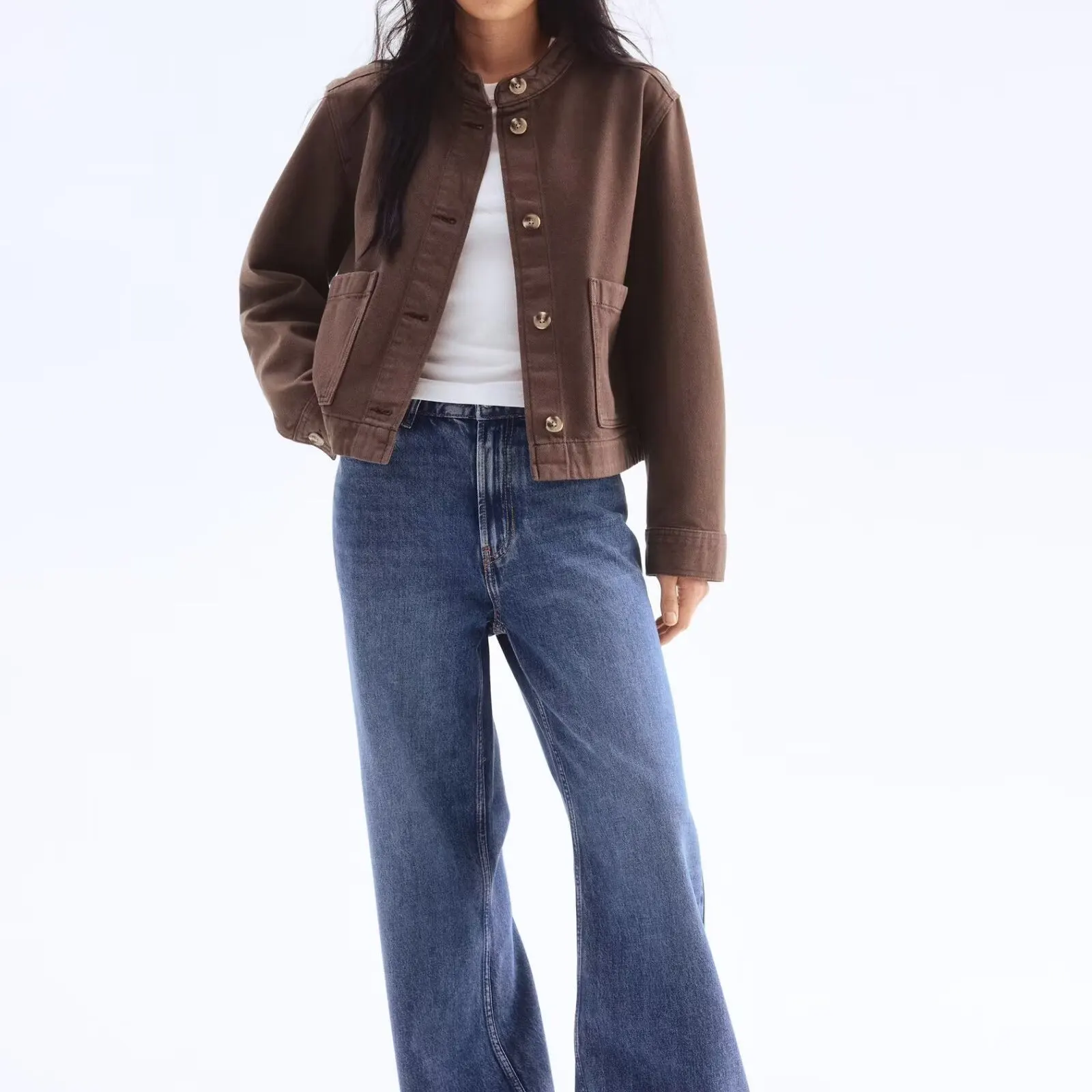 ファッショナブルなルーズチェック柄アウターウェア レディース 秋 2025 シンプル スタイリッシュ ポリエステル繊維 ロングスリーブ コート ボタン留め