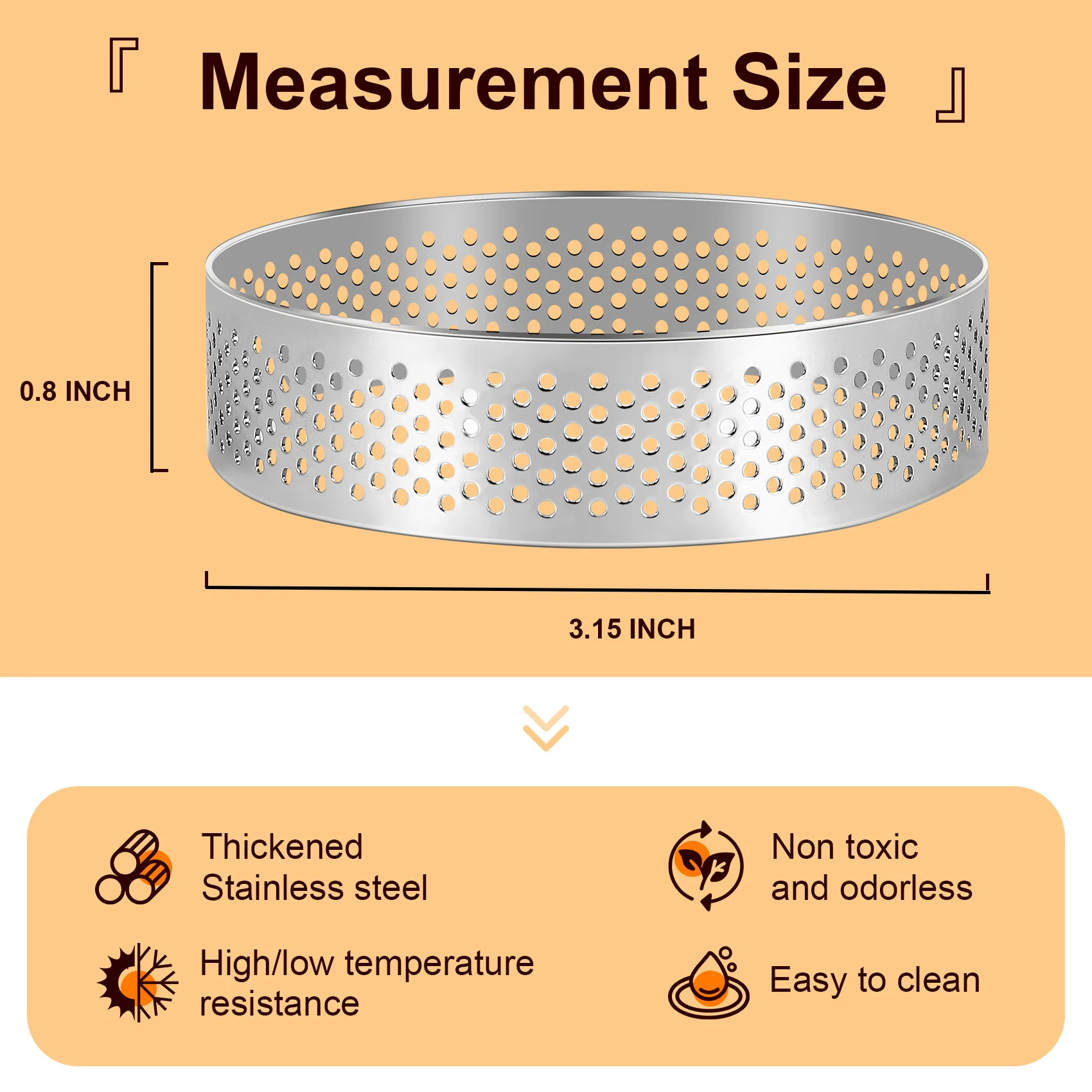 AC88-5 Pcs Circular Porous Tart Ring Bottom Tower Pie Cake Mould Baking Tools Heat-Resistant Perforated Cake Mousse Ring, 8Cm