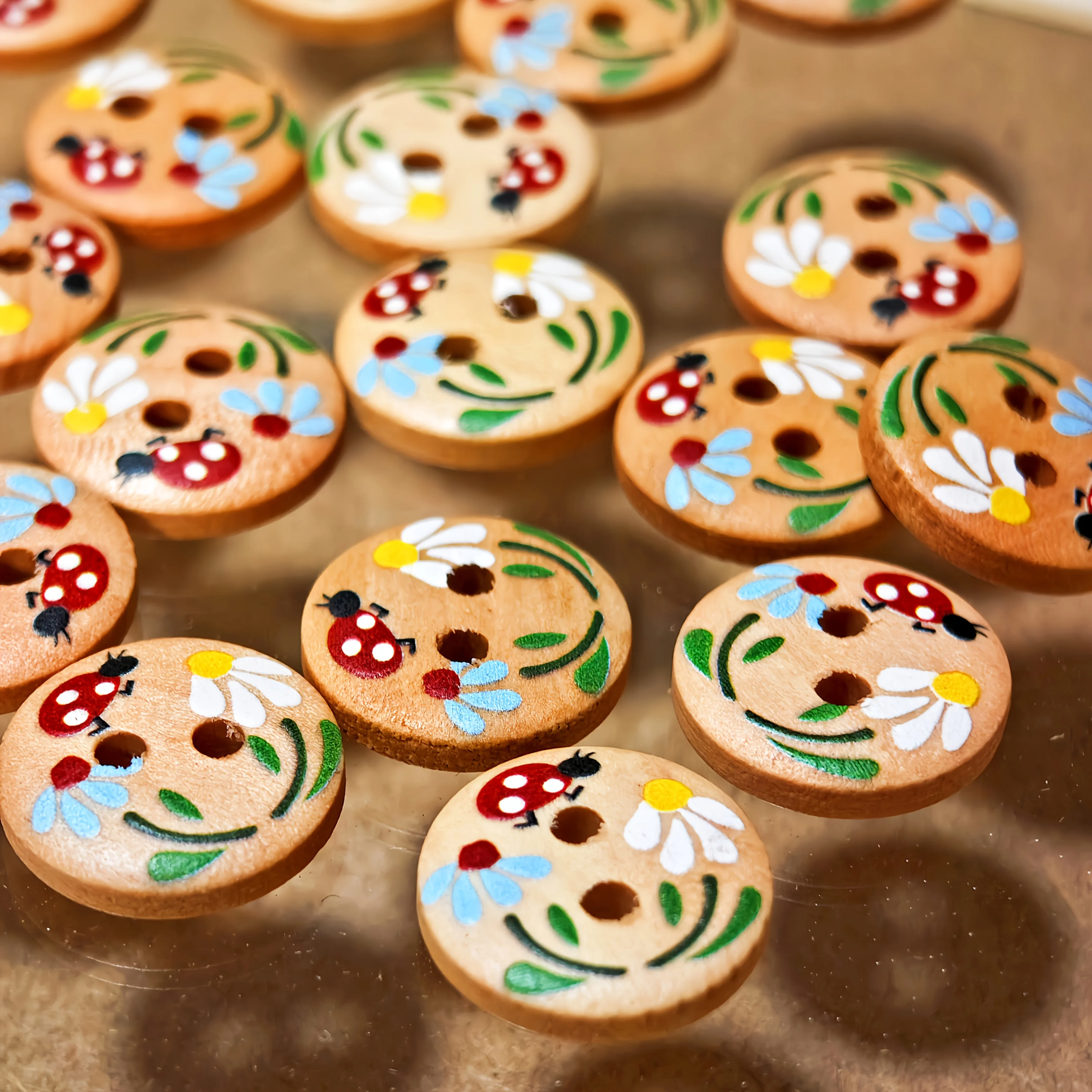 10/30-Pack Ladybug Wooden Buttons - Cute Natural Wood Sewing Buttons for Knitting, Sweaters & DIY Crafts