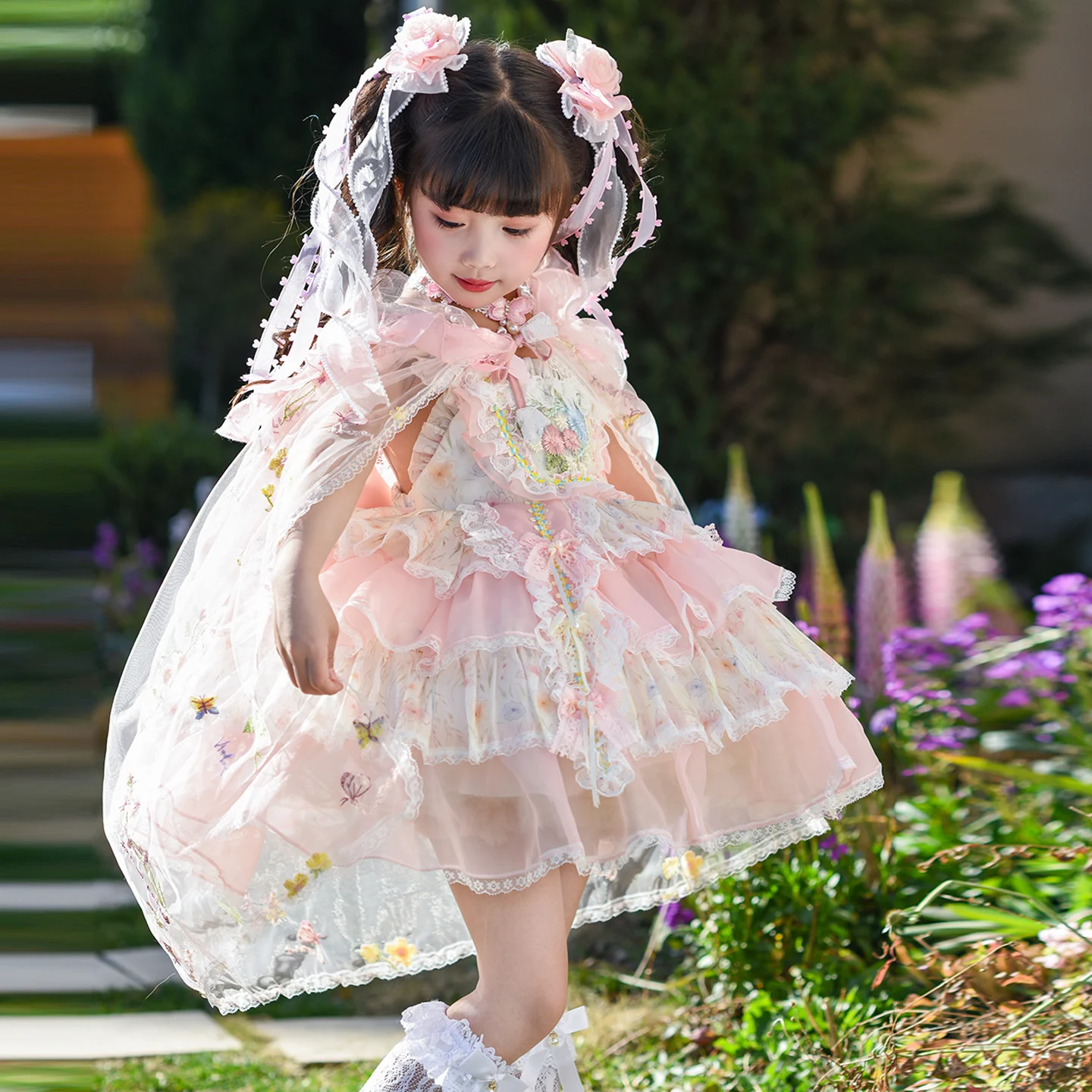 Lace Princess Short Sleeve Lolita Dress for Girls 3-10Years New 2026 Summer Kids Fashion Birthday Party Outfit Baby Gown Clothes