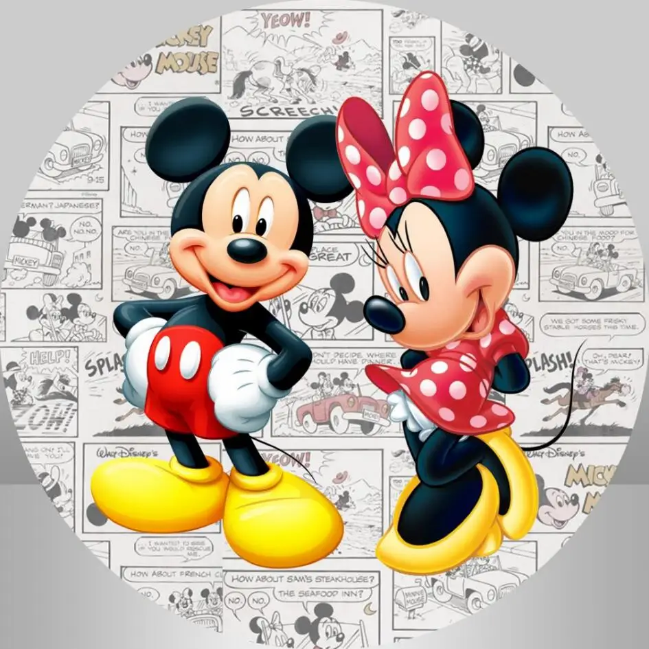 Disney-Fundo redondo dos desenhos animados para crianças, Mickey e Minnie, fundo do círculo dos desenhos animados, banner de mesa, tampas cilíndrica, festa de aniversário