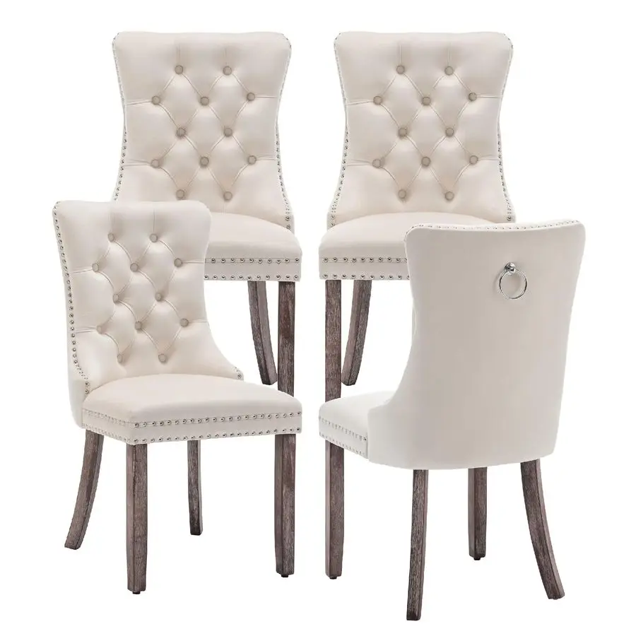 Velvet Upholstered Dining Chairs Set of 4 Ring Pull Trim Tufted Button Back Living Room Bedroom Kitchen, Customized