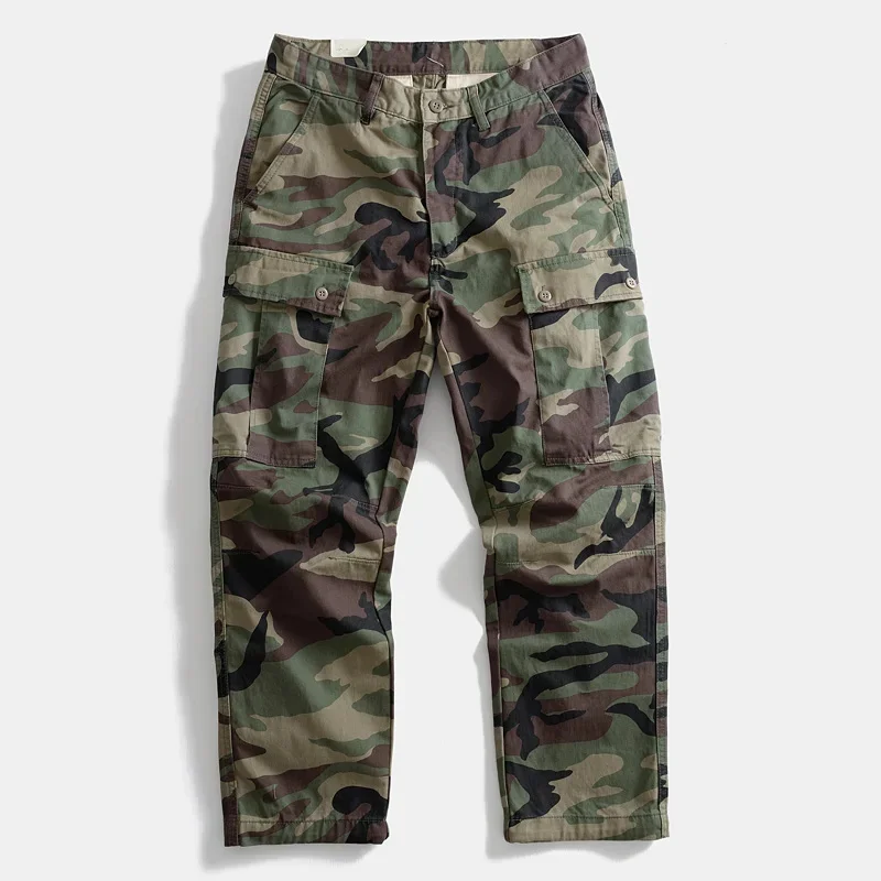 

Heavyweight Cotton Camouflage Cargo Pants Men's Loose Straight Casual Trousers Multi Pocket Outdoor Camping Trekking Longs