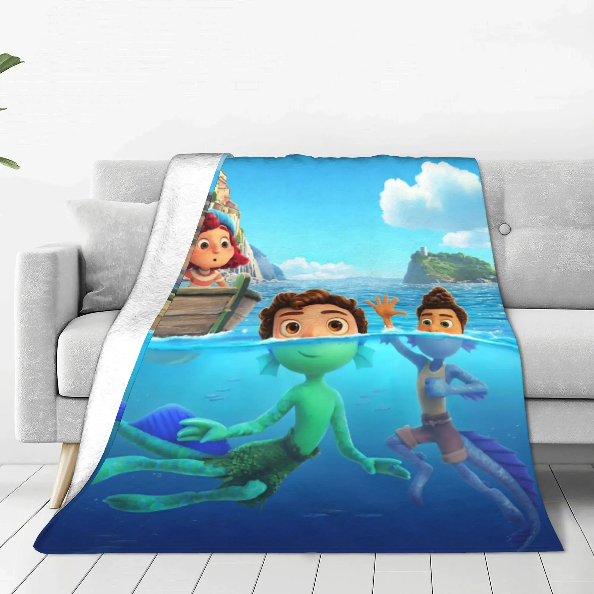 

Cartoon Luca Alberto Giulia Flannel Throw Blanket Sea Monsters Super Warm Multifunctional Couch Cover for Home Garden