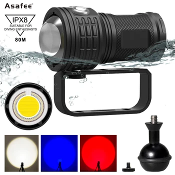 Asafee DRC01 전문 수중 사진 조명, COB 램프 구슬 손전등, IPX8 방수 다이빙 필, 10000LM, 50W