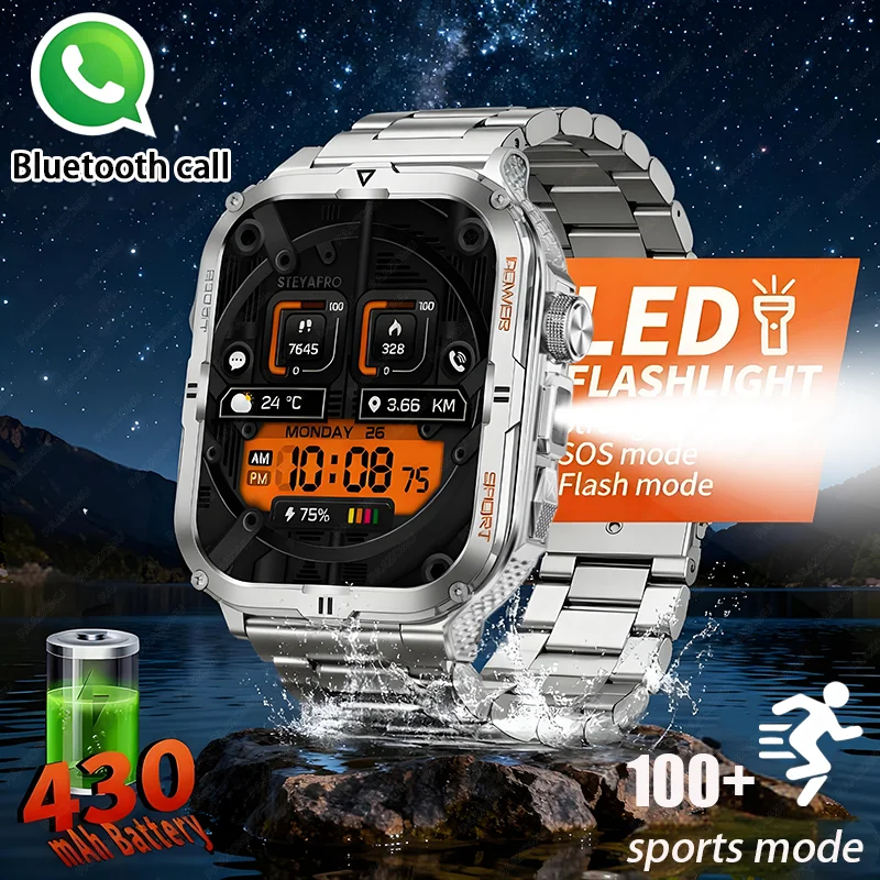 

New LED Flashlight Men's Smart Watch Bluetooth Call 100+Sports Mode Health Monitoring Outdoor Sports Smart Watch Android Version