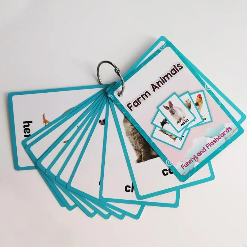Scan-to-Listen English Learning Cards 19 Double-Sided Farm Animal Pictures and Words Flash Cards with QR Pronunciation and
