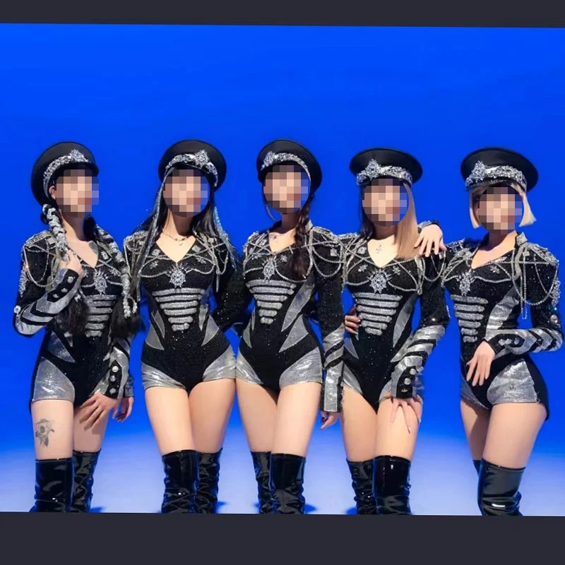 Fashion DJ Bar Sexy Performance Clothes K-pop Stage Outfits Black Sequin Outfits Jazz Hip-hop Street Dance Costume VBH293