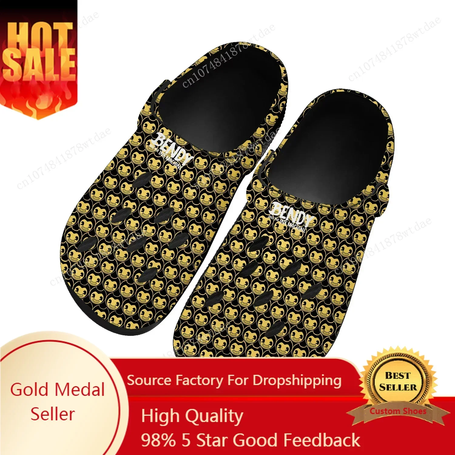 

B-Bendy Anime Game Ink Machines Home Clogs Mens Womens Teenager Custom Made Water Shoes Manga Garden Beach Hole Slippers Sandals