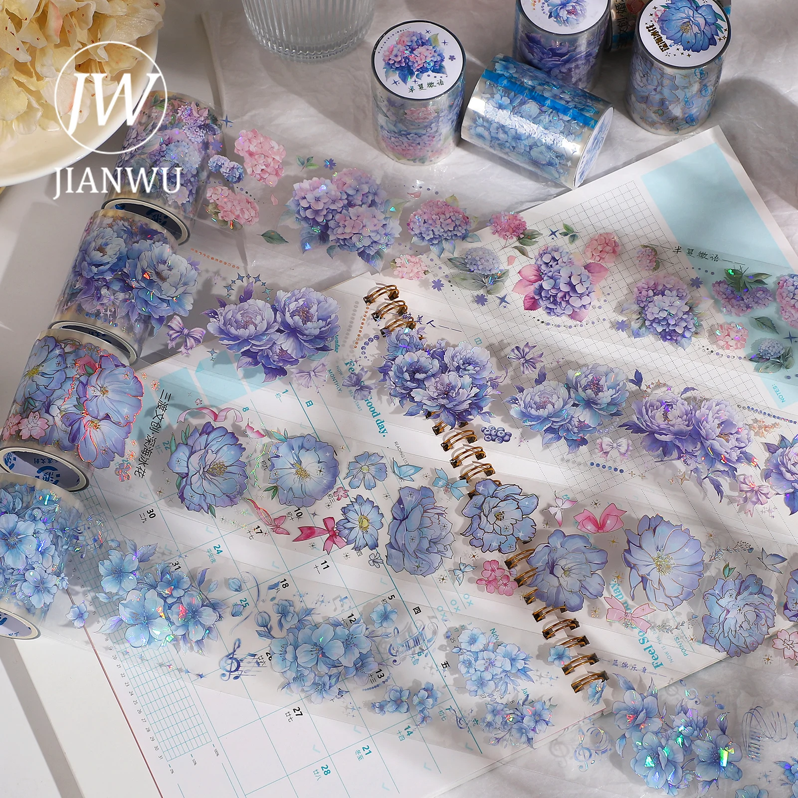 JIANWU 55mm*200cm/ Roll Vintage Flower Landscape Laser Gold Shell Light Decor PET Tape Creative DIY Journal Collage Stationery