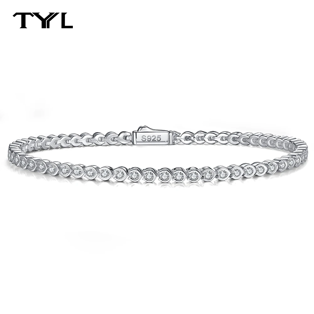 

TYYL Bezel Full 2.8mm D Color VVS1 Clarity Moissanite Thin Chain Tennis Solid 925 Sterling Silver Stackable Bracelet for Women