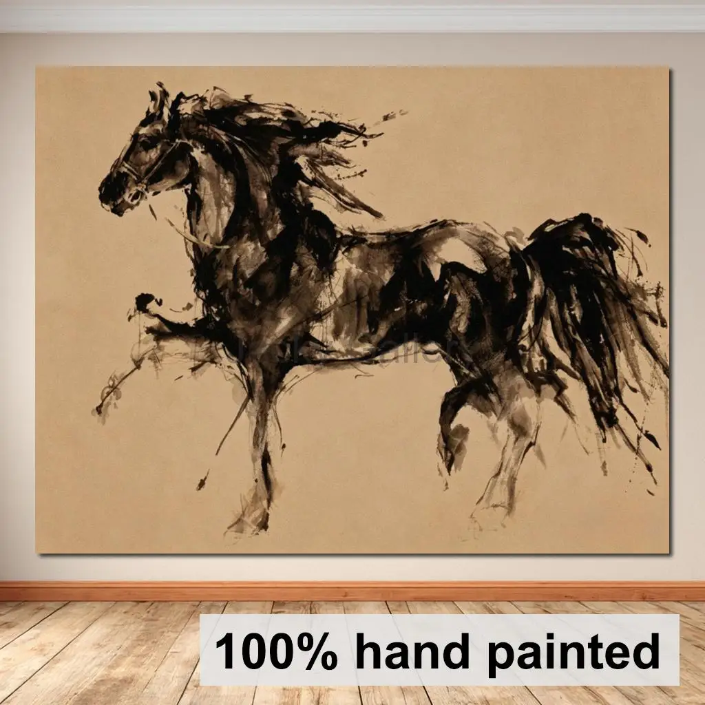 Hand Painted Original Oil Painting Galloping Horse Vintage Wild Stallion Large Abstract Canvas Art for Living Room Office  Decor