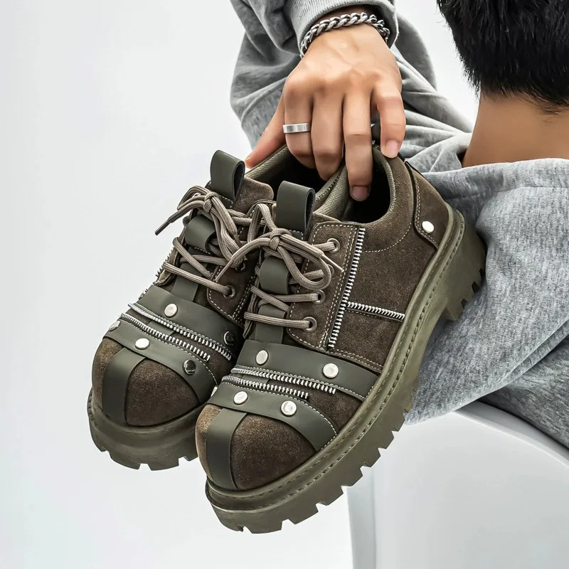 أحذية رجالية عالية الجودة مصمم أزياء الشارع نمط الجلد المدبوغ أحذية رجالي الاتجاه في الهواء الطلق أحذية رياضية رجالية عادية Zapatillas Hombre #1