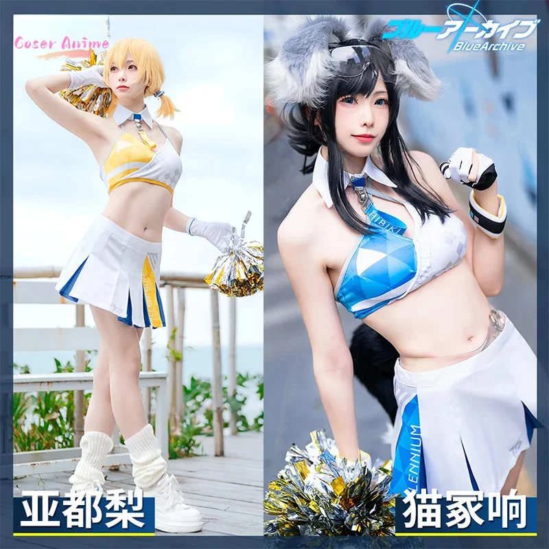 Toyomi Kotor/Nekozuka Hibik 치어 리더 유니폼 블루 아카이브 코스프레 의상 할로윈 정장 의류 애니메이션 의상 여성