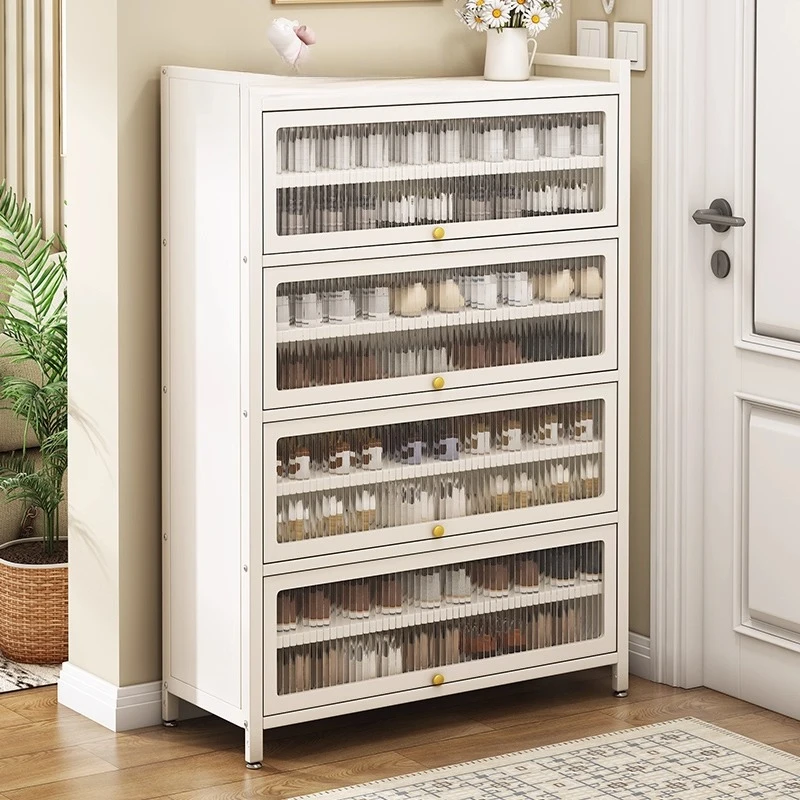 

Steel shoe cabinet door household metal material large capacity wrought iron aluminum alloy home layered baffle tipping bucket s