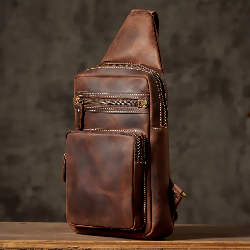 Bolso de pecho multifunción de diseño Original de lujo para hombre, bolso cruzado de hombro impermeable para hombre, bolso de cuero Real para motocicleta al aire libre