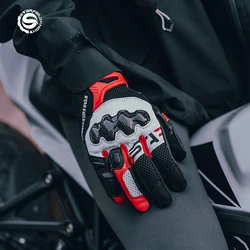 Star Field Knight-guantes de cuero de cabra Real de fibra de carbono para hombre y mujer, equipo de equitación, dedo completo, transpirable, Verano