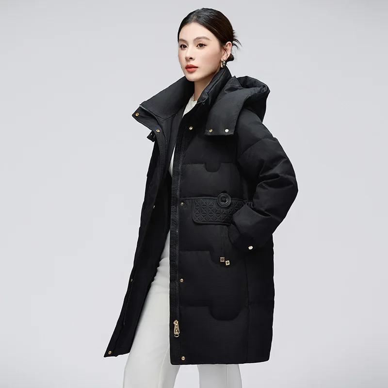 Veste longue en duvet de canard blanc pour femme, manteau d'hiver épais, chaud, ample, à la mode, nouveau Style coréen, confortable et décontracté