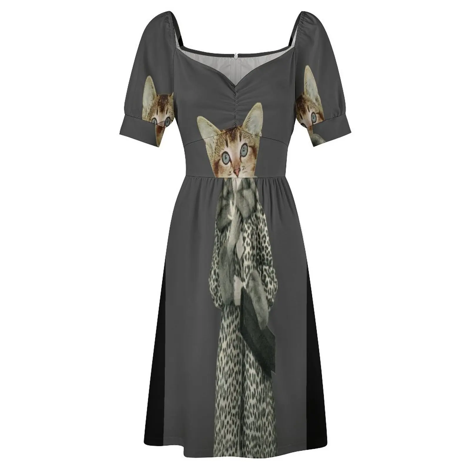 Kitten Dressed as Cat Short Sleeved Dress purple dress women's dresses luxury Dress