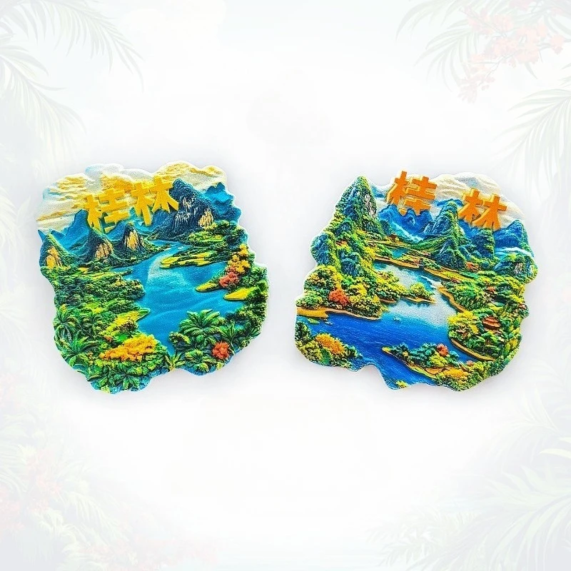 Guilin Karst Landscape Fridge Magnet - 3D China Souvenir Li River Scenery Decor Unique Scroll Painting Gift