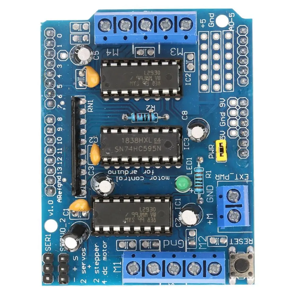 L293D Motor Drive Shield Expansion Board 4 H‑Bridges 4.5-36V Motor Drive Shield Expansion Module 0.6A Peak 1.2A