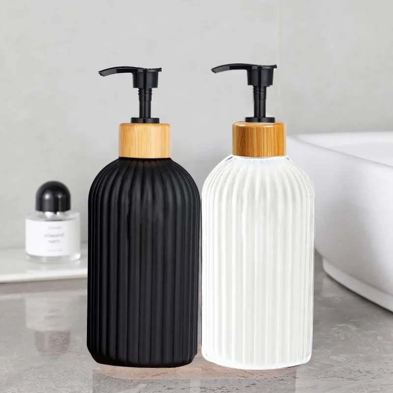 500ml Strip Soap Dispenser With Bamboo Pump Refillable Bottle Shampoo Conditioner Lotion Body Wash Empty Container For Bathroom