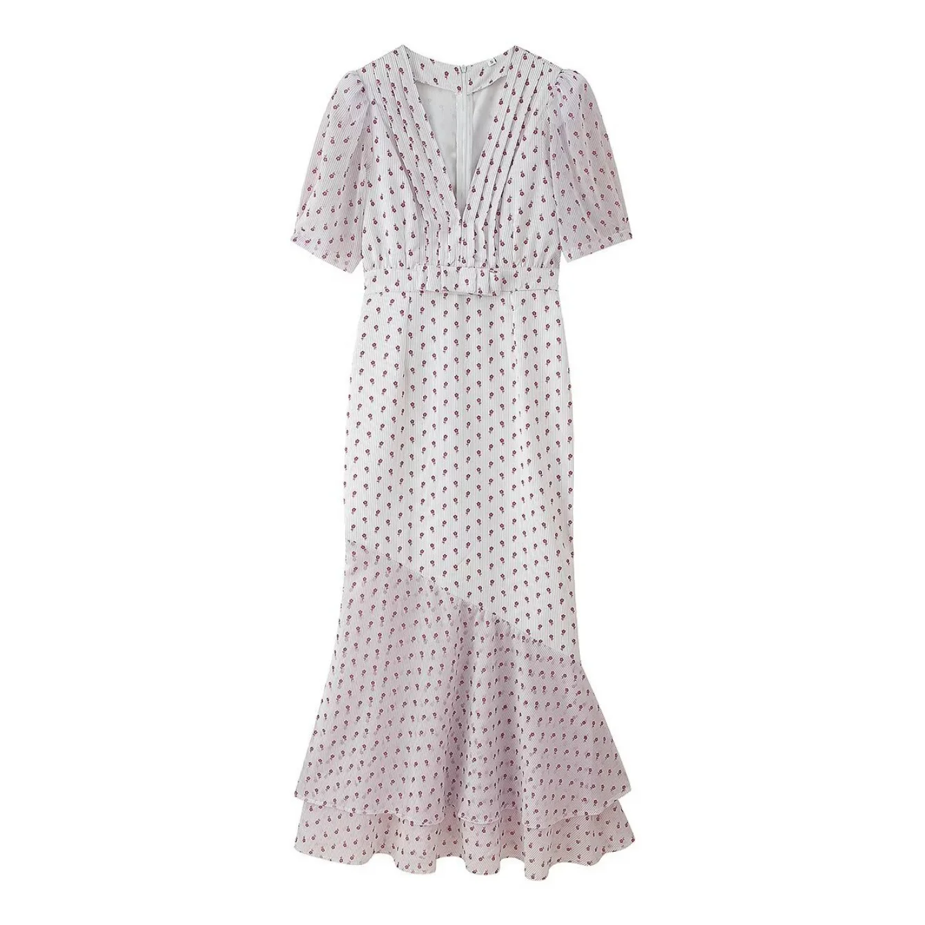 2025 New Fashion Dots Printed Patchwork V-neck Dresses Women Dress Slim Fit Casual Elegant Dress Spring Summer Dresses