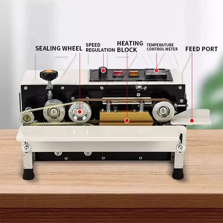 FR-400 Horizontal Auto Continuous Bag Sealing Machine Electric Plastic Bag Band Sealer with Date Printing for Packaging