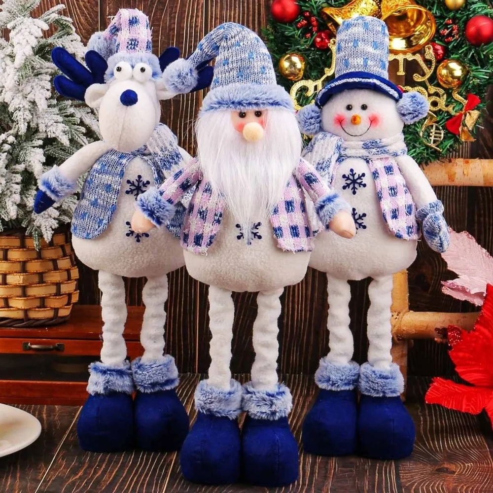 New Stretchable Blue Christmas Ornament Large Xmas Festival Ornament Santa Snowman Reindeer Retractable Christmas Season