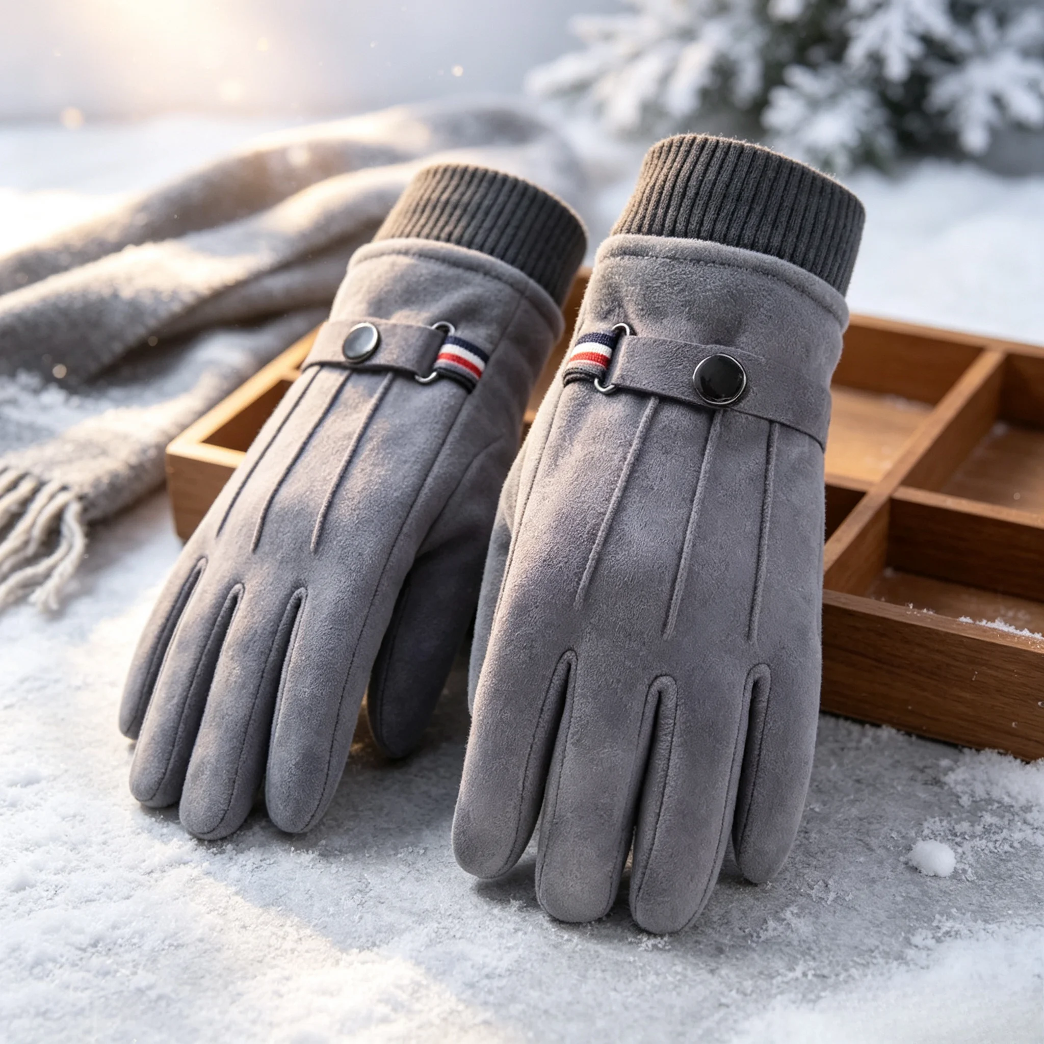 2026 Suede Gloves Split Military Finger Winter Men's Gloves Outdoor Thickened  Driving Buckle Ski Male Touch-Screen Mittens
