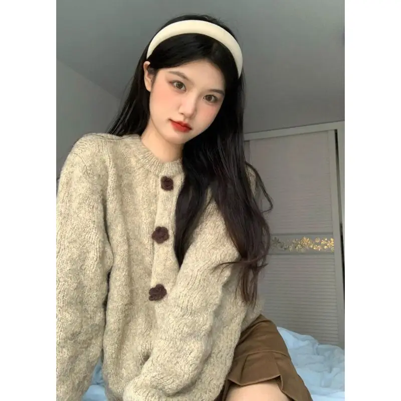 

Women‘s Knit Coat Cardigan 2025 Autumn Winter Thick Soft Retro Style Open Front Lazy Fit Long Sweater Jacket