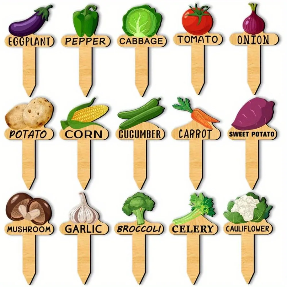 

15pcs Creative Wooden Plant Label Tags Reusable Universal Garden Labels Cartoon Plant Markers Stakes For Labeling Potted Plants