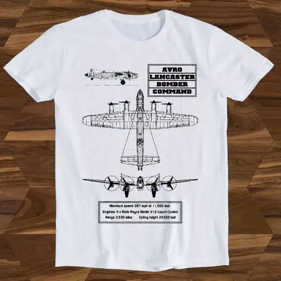 Avro Lancaster Bomber Plane Drawing British Funny T Shirt T390